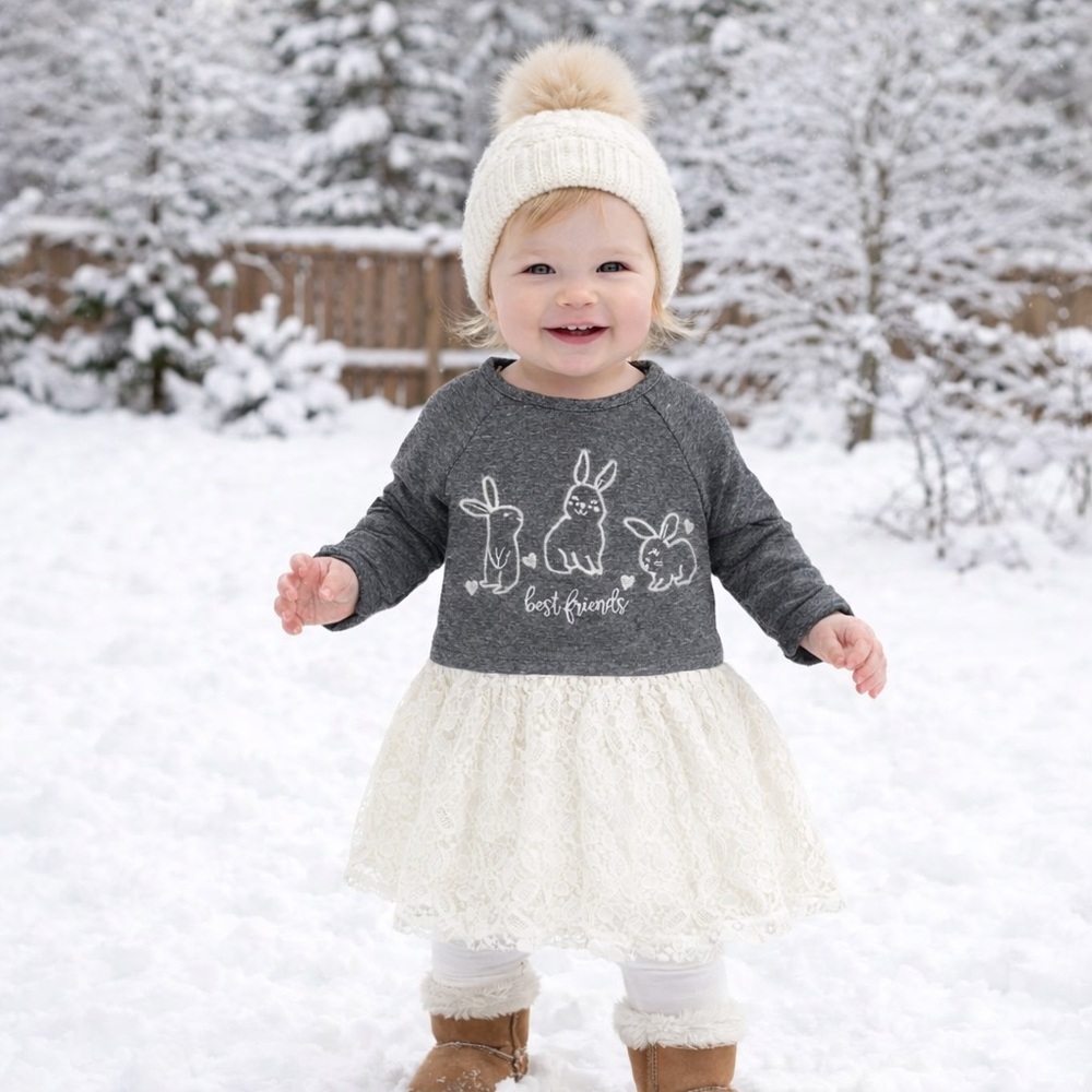 Koton Baby 3‎ Rabbits Embroidered Best Friends Fleece w/Lace Peplum 12-18 Months